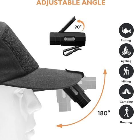 LED Hat Clip Light 400 Lumen Rechargeable Clip on Cap Lights with Motion Sensor, 180° Adjustable Hands Free Hat Flashlight Headlamp for Camping, Fishing, Hiking in Saudi Arabia