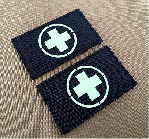 2 Pieces Glow in Dark Medic Cross First Aid Patches EMS EMT MED Medical Rescue Tactica Military with Hook and Loop Fastener Backing (Glow in Dark-Black) in Saudi Arabia