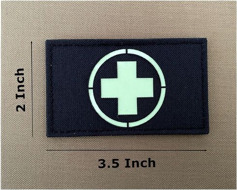 2 Pieces Glow in Dark Medic Cross First Aid Patches EMS EMT MED Medical Rescue Tactica Military with Hook and Loop Fastener Backing (Glow in Dark-Black) in Saudi Arabia