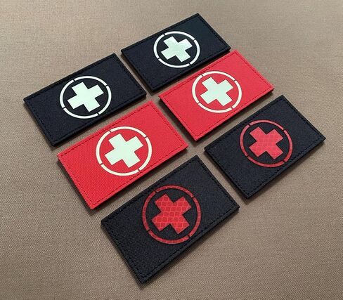 2 Pieces Glow in Dark Medic Cross First Aid Patches EMS EMT MED Medical Rescue Tactica Military with Hook and Loop Fastener Backing (Glow in Dark-Black) in Saudi Arabia