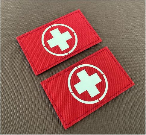 2 Pieces Glow in Dark Medic Cross First Aid Patches EMS EMT MED Medical Rescue Tactica Military with Hook and Loop Fastener Backing (Glow in Dark-Black) in Saudi Arabia
