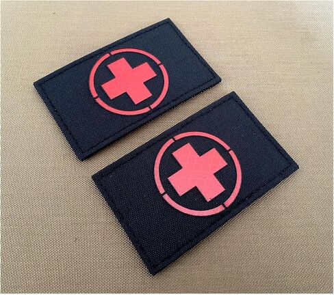 2 Pieces Glow in Dark Medic Cross First Aid Patches EMS EMT MED Medical Rescue Tactica Military with Hook and Loop Fastener Backing (Glow in Dark-Black) in Saudi Arabia