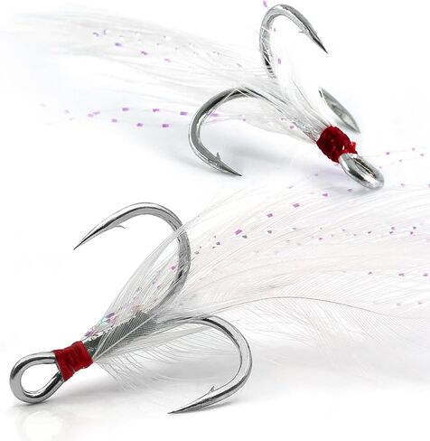 Feathered Treble Hooks Fishing, 15Pcs Dressed Treble Hook Size 10 8 6 4 2 for Fishing Spoons Spinner Crankbait Jerkbait in Saudi Arabia