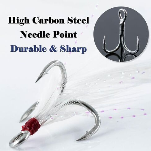 Feathered Treble Hooks Fishing, 15Pcs Dressed Treble Hook Size 10 8 6 4 2 for Fishing Spoons Spinner Crankbait Jerkbait in Saudi Arabia