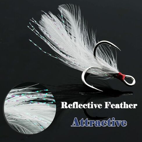 Feathered Treble Hooks Fishing, 15Pcs Dressed Treble Hook Size 10 8 6 4 2 for Fishing Spoons Spinner Crankbait Jerkbait in Saudi Arabia