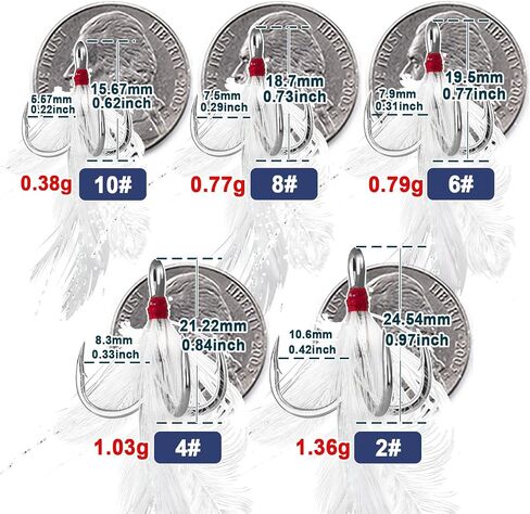 Feathered Treble Hooks Fishing, 15Pcs Dressed Treble Hook Size 10 8 6 4 2 for Fishing Spoons Spinner Crankbait Jerkbait in Saudi Arabia