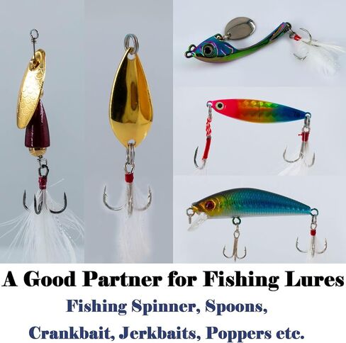 Feathered Treble Hooks Fishing, 15Pcs Dressed Treble Hook Size 10 8 6 4 2 for Fishing Spoons Spinner Crankbait Jerkbait in Saudi Arabia