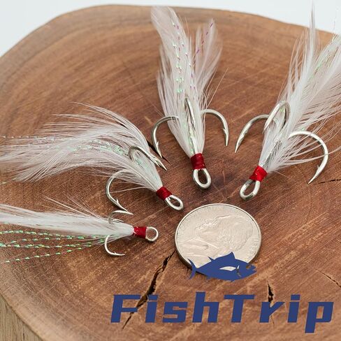 Feathered Treble Hooks Fishing, 15Pcs Dressed Treble Hook Size 10 8 6 4 2 for Fishing Spoons Spinner Crankbait Jerkbait in Saudi Arabia