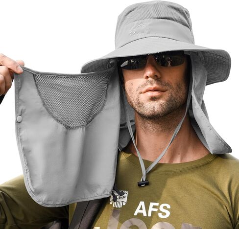 Fishing Hat Sun Hat for Men & Women, Outdoor UV Sun Protection Wide Brim Hat with Face Cover Neck Flap Summer Hats for Men Light Gray in Kuwait