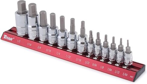 Titan 16131 7-Piece 1/2-Inch Drive Metric Hex Bit Socket Set, Magnetic Socket Organizer with Laser-Etched Size Markings in Kuwait