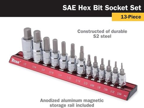 Titan 16131 7-Piece 1/2-Inch Drive Metric Hex Bit Socket Set, Magnetic Socket Organizer with Laser-Etched Size Markings in Kuwait