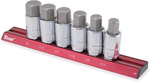 Titan 16131 7-Piece 1/2-Inch Drive Metric Hex Bit Socket Set, Magnetic Socket Organizer with Laser-Etched Size Markings in Kuwait