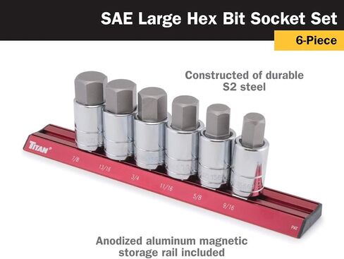 Titan 16131 7-Piece 1/2-Inch Drive Metric Hex Bit Socket Set, Magnetic Socket Organizer with Laser-Etched Size Markings in Kuwait
