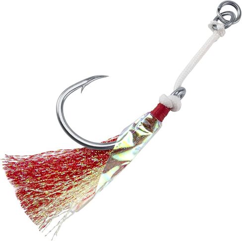 Dr.Fish 10 Pack Fishing Jigging Assist Hooks Saltwater Vertical Jig Single Replacement Hook Mylar Flash Teasers Slow Pitch Jig Lure Tuna Mackerel Flounder Snapper Offshore Fishing in Saudi Arabia