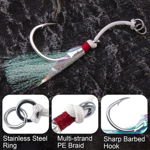 Dr.Fish 10 Pack Fishing Jigging Assist Hooks Saltwater Vertical Jig Single Replacement Hook Mylar Flash Teasers Slow Pitch Jig Lure Tuna Mackerel Flounder Snapper Offshore Fishing in Saudi Arabia