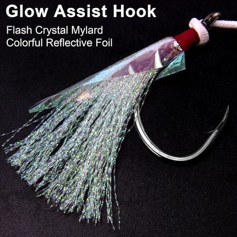 Dr.Fish 10 Pack Fishing Jigging Assist Hooks Saltwater Vertical Jig Single Replacement Hook Mylar Flash Teasers Slow Pitch Jig Lure Tuna Mackerel Flounder Snapper Offshore Fishing in Saudi Arabia