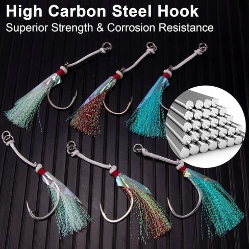 Dr.Fish 10 Pack Fishing Jigging Assist Hooks Saltwater Vertical Jig Single Replacement Hook Mylar Flash Teasers Slow Pitch Jig Lure Tuna Mackerel Flounder Snapper Offshore Fishing in Saudi Arabia
