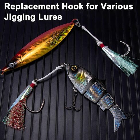 Dr.Fish 10 Pack Fishing Jigging Assist Hooks Saltwater Vertical Jig Single Replacement Hook Mylar Flash Teasers Slow Pitch Jig Lure Tuna Mackerel Flounder Snapper Offshore Fishing in Saudi Arabia