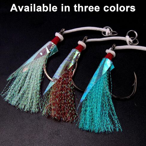Dr.Fish 10 Pack Fishing Jigging Assist Hooks Saltwater Vertical Jig Single Replacement Hook Mylar Flash Teasers Slow Pitch Jig Lure Tuna Mackerel Flounder Snapper Offshore Fishing in Saudi Arabia