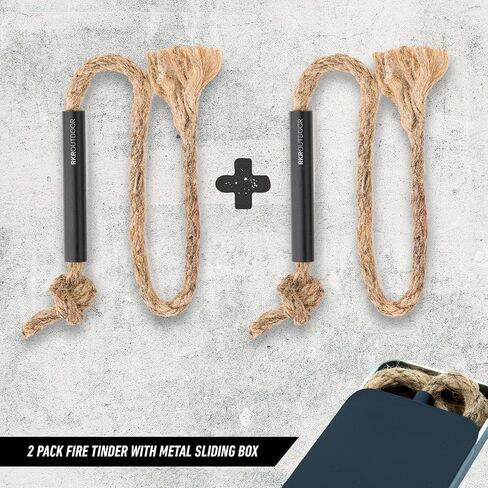 Survival Fire Tinder Wick + Bellow - حبل من الجوت المملوء بالشمع مع منفاخ من الألومنيوم الأسود - حبل فتيل قنب مقاوم للماء يعمل مع مشعلات الحريق الصوان بقضيب حديدي in Saudi Arabia