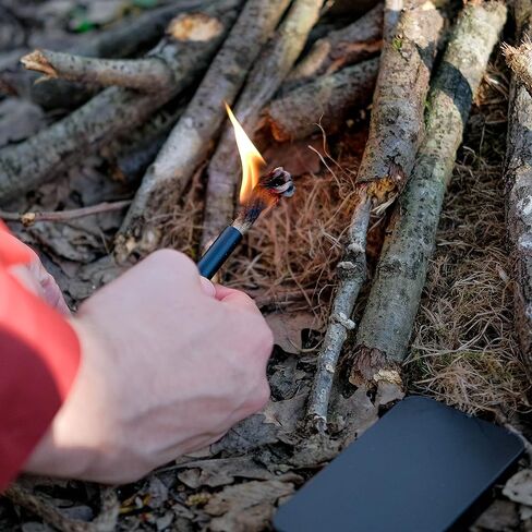 Survival Fire Tinder Wick + Bellow - حبل من الجوت المملوء بالشمع مع منفاخ من الألومنيوم الأسود - حبل فتيل قنب مقاوم للماء يعمل مع مشعلات الحريق الصوان بقضيب حديدي in Saudi Arabia
