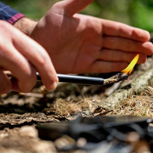 Survival Fire Tinder Wick + Bellow - حبل من الجوت المملوء بالشمع مع منفاخ من الألومنيوم الأسود - حبل فتيل قنب مقاوم للماء يعمل مع مشعلات الحريق الصوان بقضيب حديدي in Saudi Arabia