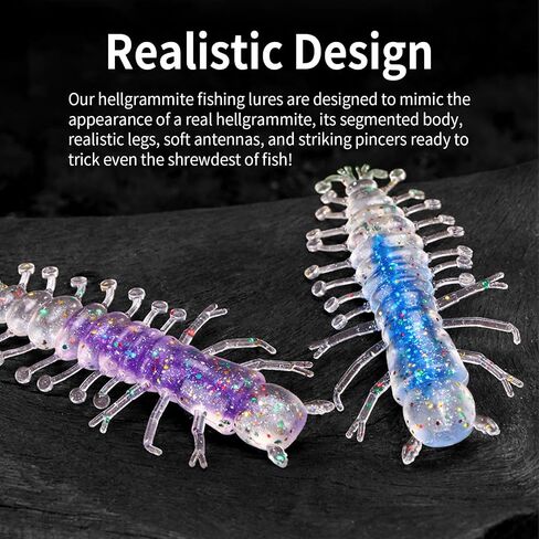 Sandwich Hellgrammite 20PCS 2" Soft Plastic Fishing Lures Ned Jig Drop Shot Rig Super Realistic Fishing Lure, Bass Fishing Lure, Trout Fishing Lure in Saudi Arabia