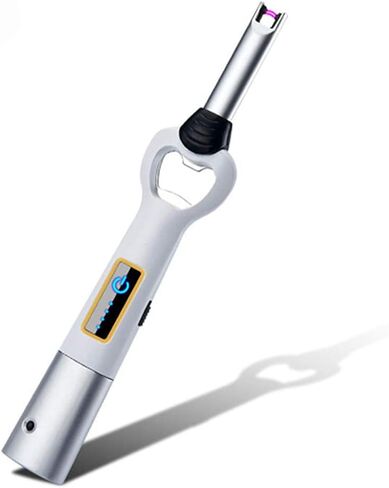 ولاعة مطبخ كهربائية طويلة USB، متعددة الاستخدامات ولاعة للتخييم ولاعة شموع، مثالية كهدية عيد الميلاد، عديمة اللهب بدون البيوتان (أبيض فضي) in Kuwait