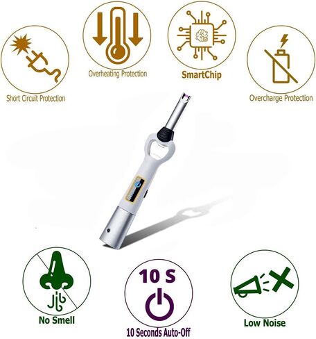 ولاعة مطبخ كهربائية طويلة USB، متعددة الاستخدامات ولاعة للتخييم ولاعة شموع، مثالية كهدية عيد الميلاد، عديمة اللهب بدون البيوتان (أبيض فضي) in Kuwait