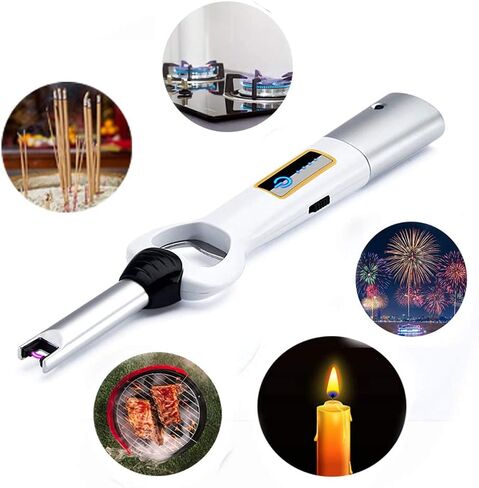 ولاعة مطبخ كهربائية طويلة USB، متعددة الاستخدامات ولاعة للتخييم ولاعة شموع، مثالية كهدية عيد الميلاد، عديمة اللهب بدون البيوتان (أبيض فضي) in Kuwait