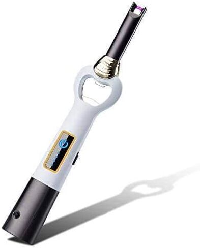 Long USB Electric Kitchen Lighter, Verstile Use as Camping Lighter and Candle Lighter, Ideal as Christmass Gift, Flameless without Butane (White Silver) in Saudi Arabia