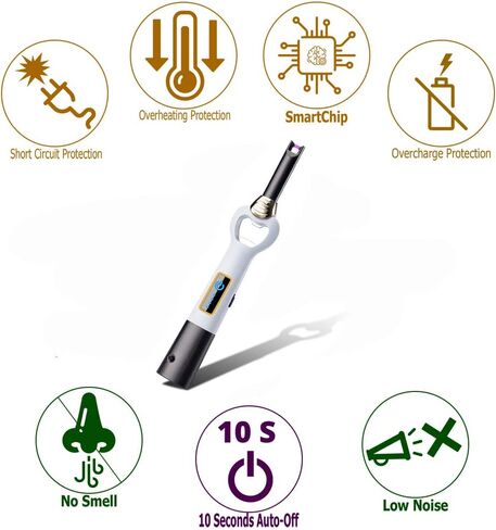 Long USB Electric Kitchen Lighter, Verstile Use as Camping Lighter and Candle Lighter, Ideal as Christmass Gift, Flameless without Butane (White Silver) in Saudi Arabia