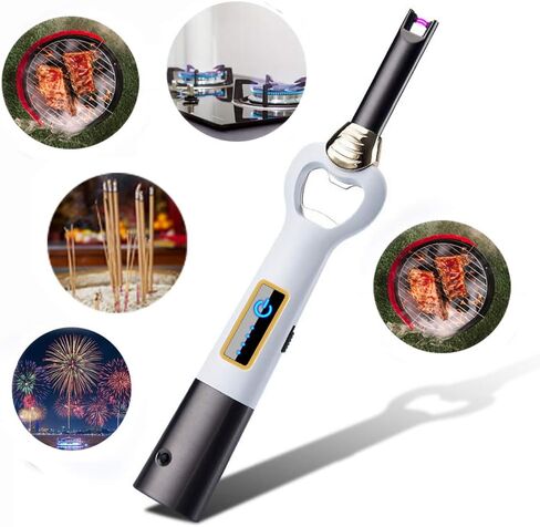 Long USB Electric Kitchen Lighter, Verstile Use as Camping Lighter and Candle Lighter, Ideal as Christmass Gift, Flameless without Butane (White Silver) in Saudi Arabia