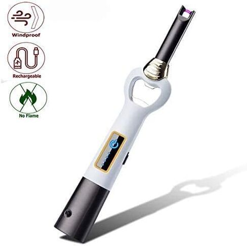Long USB Electric Kitchen Lighter, Verstile Use as Camping Lighter and Candle Lighter, Ideal as Christmass Gift, Flameless without Butane (White Silver) in Saudi Arabia