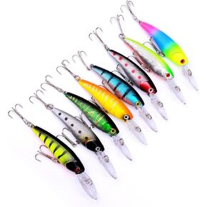 OriGlam 8pcs Fishing Lures Set Minnow Swimbait Bass Trout Baits, Artificial Minnow Fishing Lures Lifelike Bass Lures, Fishing Tackle Crank Bait for Trout Bass Salmon