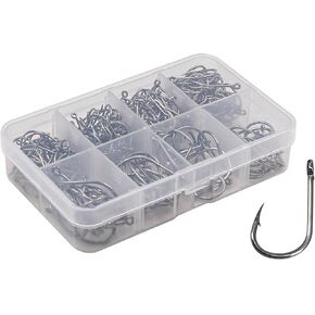 300PCS Fishing Hook 9#-16# Barbed Hooks Pike Fishing Tackle Carp Circle Hooks with Storage Plastic Box Carbon Steel Eyed Sea Fish Hooks for Freshwater Saltwater