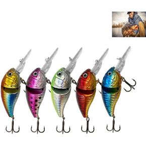 5Pcs Glide Bait for Bass Minnows Saltwater Freshwater Slow Sinking Topwater Micro Jointed Swimbait Shad Crank Hard Baits Swim Animated Fishing Lure for Pike Perch Walleye Catfish Trout