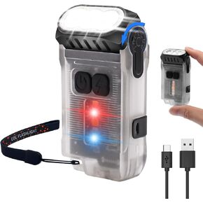 Mini Flashlight Rechargeable,Powerful 1200 Lumen LED Flashlight with Side Lights,IP67 Waterproof Handheld EDC Flashlight-10 Light Modes with Clip,for Camping, Outdoor, and Emergency