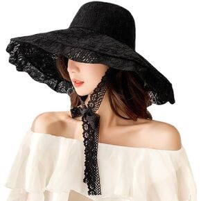 Women Lace Sun Hat Wide Brim Floral Bowler Bucket Hat Foldable Floppy Beach Hat Fisherman Hat Tea Party Wedding Church Hat