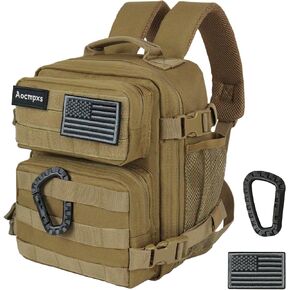 حقيبة ظهر تكتيكية صغيرة، حقيبة ظهر رياضية صغيرة سعة 9 لتر للرجال والنساء، حقيبة عسكرية مولي مع رقعة علم الولايات المتحدة وحلقة تسلق (أسمر) in Kuwait
