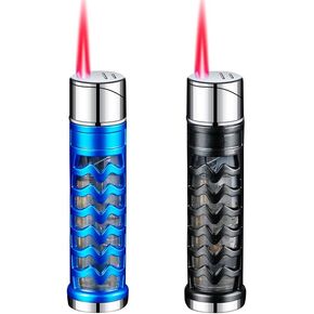 2 Pack Blue Black Cool Butane Torch Lighters,Refillable Adjustable Jet Flame Lighter,Windproof,Gift for Men Candles Camping BBQ (No Butane Fuel)