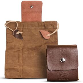 Leather Belt Pouch - Durable Waxed Canvas Pouch, Mushroom Foraging Bag, Rock Collecting Bag, Hunting Bag, Bushcraft Tools Dump Pouch for Belt, Dog Bag with Strong Cowhide Leather Belt Loop