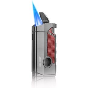 Triple Jet Torch Cigar Lighter with Cigar Punch Rest Holder, Windproof Butane Lighter Refillable - Butane Not Included,Box Included …