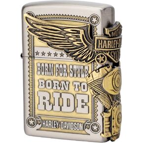 Zippo HDP-27 Harley Davidson اليابانية المحدودة معالجة مستمرة من 3 جوانب، لمسة نهائية قديمة من النيكل × النحاس الذهبي