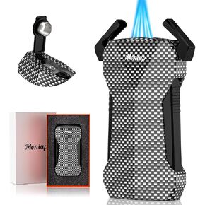 Dual-Jet Torch Lighter, with Built-in Hole Punch, Cool Lighters for Festival Gifts, All-in-one Design Butane Refillable Lighter, Portable Windproof Lighter for Candles, Camping Outdoors