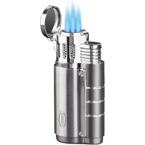 Cobber Torch Cigar Lighter, Windproof Lighter for Smoking Triple 3 Jet Flame Refillable Butane Cigar Lighter with Cigar Punch Gray