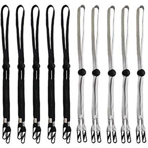 10Pcs Black and Grey Hat Chin Cord with Adjustable Cord Fastener - Unisex Removable Sun Hat Chin Strap with Spring Loaded Stop Cord Lock, Windproof Buckle Retaining Clip