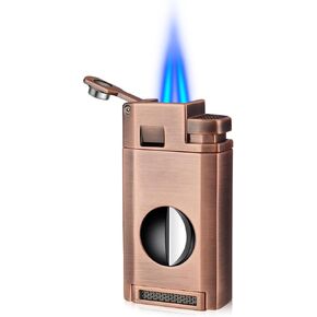 Cigar Lighter Torch Lighter Butane Refill Cigar Accessories Cigar Lighter and Cutter Cigar Lighter with Punch Jet Lighter Cigar Kit Set for Men (Rose)