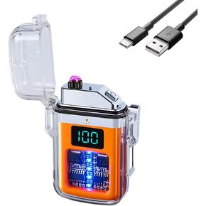 Electronic Rechargeable Lighter, Electric Arc Lighter, Transparent Waterproof Double Arc Lighter LED Power Display Type-C Rechargeable Lighter Outdoor Windproof Lighter (Black)