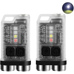 EDC Small Flashlight Powerful with 365nm UV Black Light (2PC) - Super Bright 900 LM USB C Rechargeable LED Mini Keychain Flash Light with COB Side Light, Magnet -11 Modes, IPX65 Pocket Torch